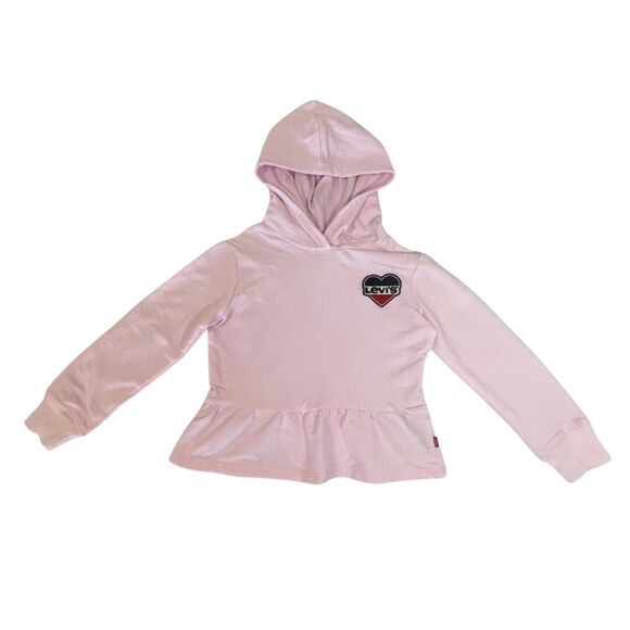 Girl's Pink Levi's Hoodie Levi's Logo Patch Ruffle Hem Size 4XS 3-4Yrs - Picture 2 of 7